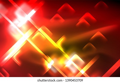 Neon glänzende Lichtlinien auf Schwarz, techno-moderne Vorlage, modernes Design
