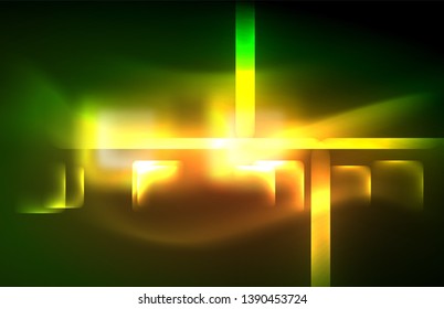 Neon shiny light lines on black, techno modern template, modern design