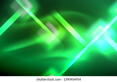Neon shiny light lines on black, techno modern template, modern design