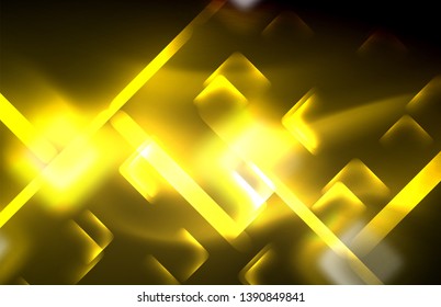 Luces neones brillantes sobre el negro, tecno moderno plantilla, diseño moderno