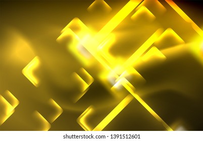 Luces neones brillantes sobre el negro, tecno moderno plantilla, diseño moderno