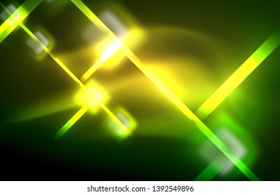 Neon shiny light lines on black, techno modern template, modern design