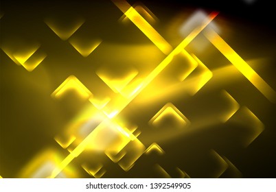 Neon shiny light lines on black, techno modern template, modern design