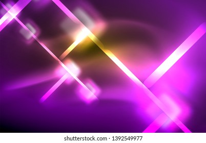 Neon shiny light lines on black, techno modern template, modern design