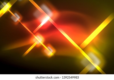 Neon shiny light lines on black, techno modern template, modern design