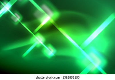 Neon shiny light lines on black, techno modern template, modern design