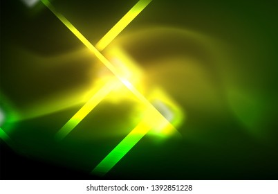 Neon shiny light lines on black, techno modern template, modern design