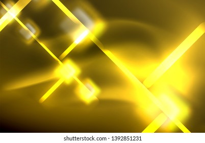 Neon shiny light lines on black, techno modern template, modern design