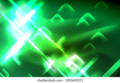Neon shiny light lines on black, techno modern template, modern design