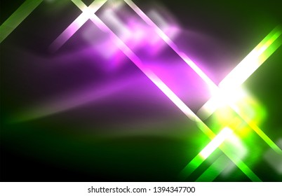 Luces neones brillantes sobre el negro, tecno moderno plantilla, diseño moderno