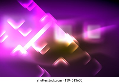 Neon shiny light lines on black, techno modern template, modern design