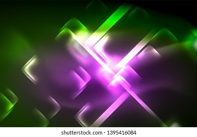 Neon shiny light lines on black, techno modern template, modern design