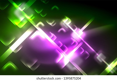 Luces neones brillantes sobre el negro, tecno moderno plantilla, diseño moderno