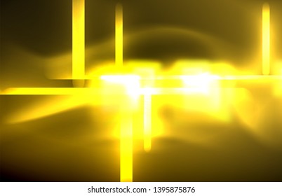 Neon shiny light lines on black, techno modern template, modern design