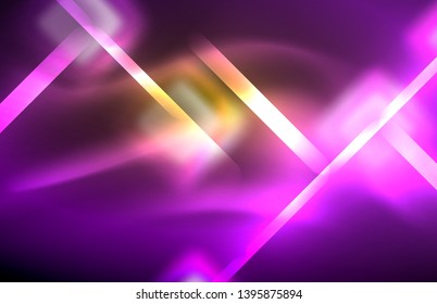 Neon shiny light lines on black, techno modern template, modern design