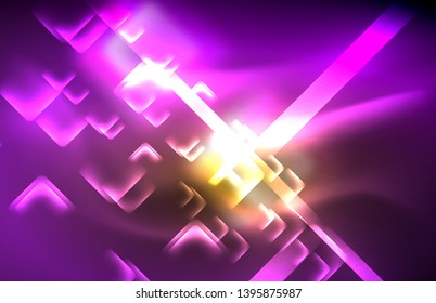Neon shiny light lines on black, techno modern template, modern design