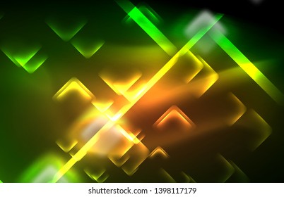 Neon shiny light lines on black, techno modern template, modern design
