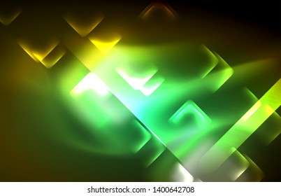 Luces neones brillantes sobre el negro, tecno moderno plantilla, diseño moderno