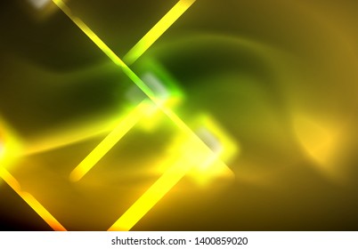 Neon shiny light lines on black, techno modern template, modern design