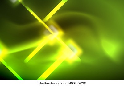 Neon glänzende Lichtlinien auf Schwarz, techno-moderne Vorlage, modernes Design