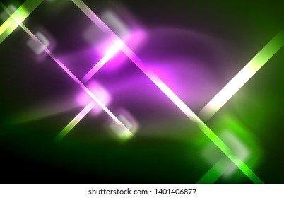 Neon shiny light lines on black, techno modern template, modern design