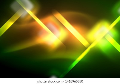 Neon shiny light lines on black, techno modern template, modern design