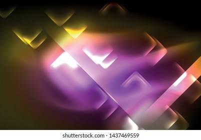 Neon shiny light lines on black, techno modern template, modern design