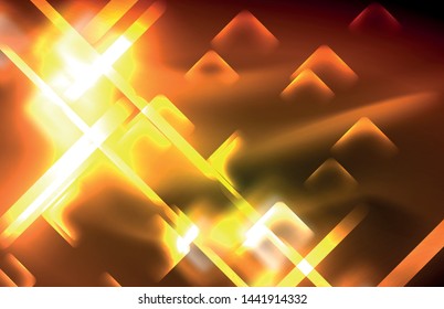 Neon shiny light lines on black, techno modern template, modern design