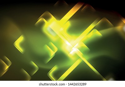Neon shiny light lines on black, techno modern template, modern design