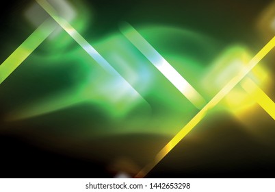 Luces neones brillantes sobre el negro, tecno moderno plantilla, diseño moderno