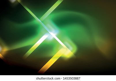 Neon shiny light lines on black, techno modern template, modern design
