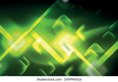 Neon shiny light lines on black, techno modern template, modern design
