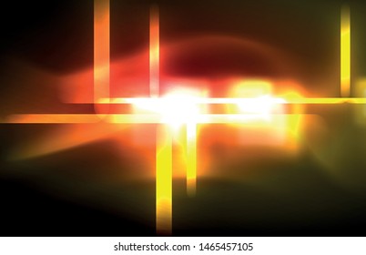 Neon shiny light lines on black, techno modern template, modern design