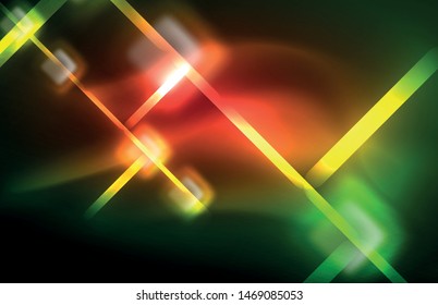 Neon glänzende Lichtlinien auf Schwarz, techno-moderne Vorlage, modernes Design