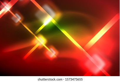 Neon shiny light lines on black, techno modern template, modern design
