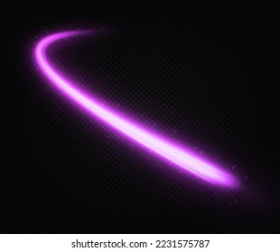 Neon shiny line with light effect. Glittering  dust light  trail.