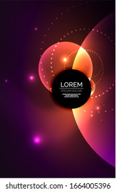Círculos brillantes y transparentes neones con efectos de luz. Fondo abstracto vectorial futurista Techno para papel tapiz, banner, fondo, tarjeta, ilustración de libro, página de inicio