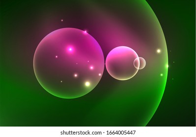 Neon shiny transparent glowing circles with light effects. Techno futuristic vector abstract background For Wallpaper, Banner, Background, Card, Book Illustration, landing page