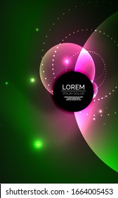 Círculos brillantes y transparentes neones con efectos de luz. Fondo abstracto vectorial futurista Techno para papel tapiz, banner, fondo, tarjeta, ilustración de libro, página de inicio