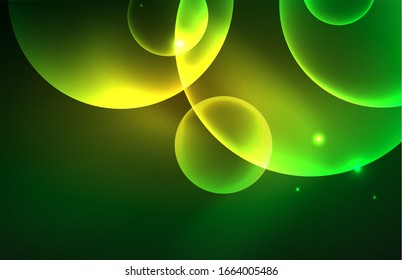 Neon shiny transparent glowing circles with light effects. Techno futuristic vector abstract background For Wallpaper, Banner, Background, Card, Book Illustration, landing page
