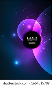Neon shiny transparent glowing circles with light effects. Techno futuristic vector abstract background For Wallpaper, Banner, Background, Card, Book Illustration, landing page