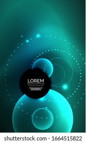 Neon shiny transparent glowing circles with light effects. Techno futuristic vector abstract background For Wallpaper, Banner, Background, Card, Book Illustration, landing page