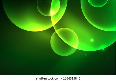 Neon shiny transparent glowing circles with light effects. Techno futuristic vector abstract background For Wallpaper, Banner, Background, Card, Book Illustration, landing page