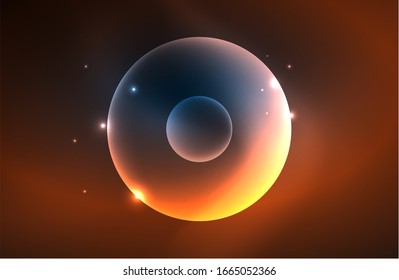 Neon shiny transparent glowing circles with light effects. Techno futuristic vector abstract background For Wallpaper, Banner, Background, Card, Book Illustration, landing page