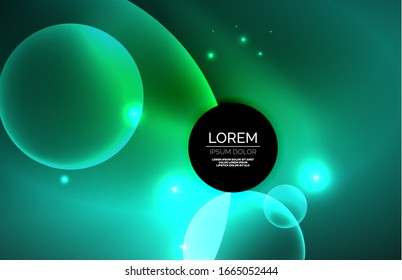 Neon shiny transparent glowing circles with light effects. Techno futuristic vector abstract background For Wallpaper, Banner, Background, Card, Book Illustration, landing page