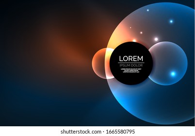 Neon shiny transparent glowing circles with light effects. Techno futuristic vector abstract background For Wallpaper, Banner, Background, Card, Book Illustration, landing page