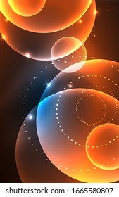 Neon shiny transparent glowing circles with light effects. Techno futuristic vector abstract background For Wallpaper, Banner, Background, Card, Book Illustration, landing page