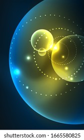 Neon shiny transparent glowing circles with light effects. Techno futuristic vector abstract background For Wallpaper, Banner, Background, Card, Book Illustration, landing page