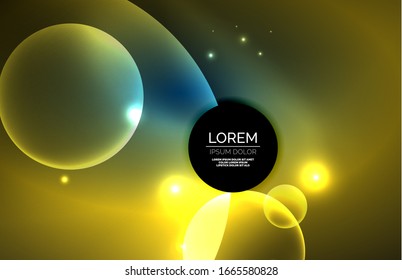 Neon shiny transparent glowing circles with light effects. Techno futuristic vector abstract background For Wallpaper, Banner, Background, Card, Book Illustration, landing page