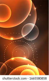 Neon shiny transparent glowing circles with light effects. Techno futuristic vector abstract background For Wallpaper, Banner, Background, Card, Book Illustration, landing page
